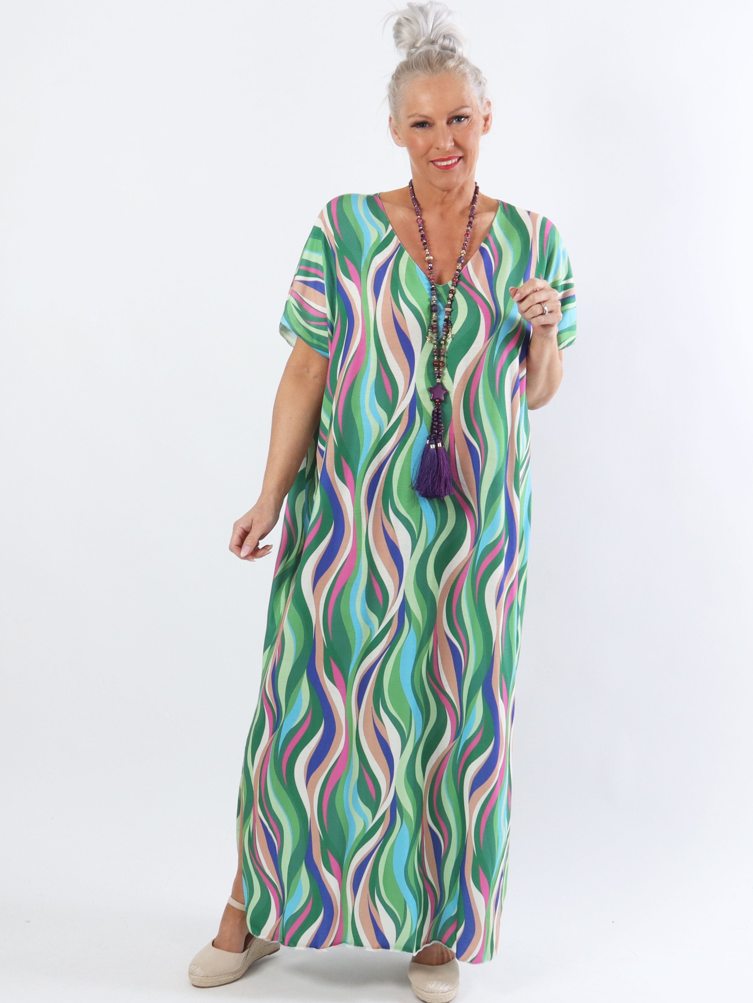 Kirsa long - Lang blød plus size i flerfarvet stof